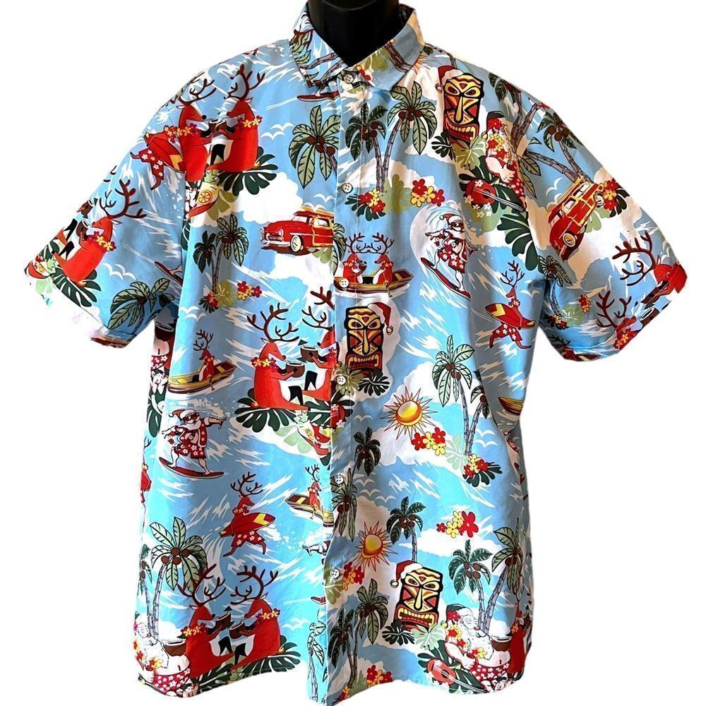 SSLR Men's Santa Claus Party Tropical Ugly Hawaiian Christmas Shirts